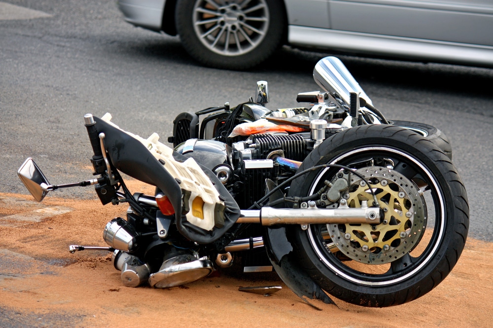 Crashed motorcycle lying on road after a motorcycle accident in Nashville.