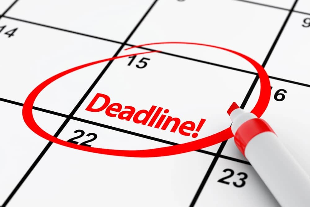 Image is of a calendar with a marked deadline date, concept of tracking critical deadlines for a car accident claim and preserving the right to seek compensation.