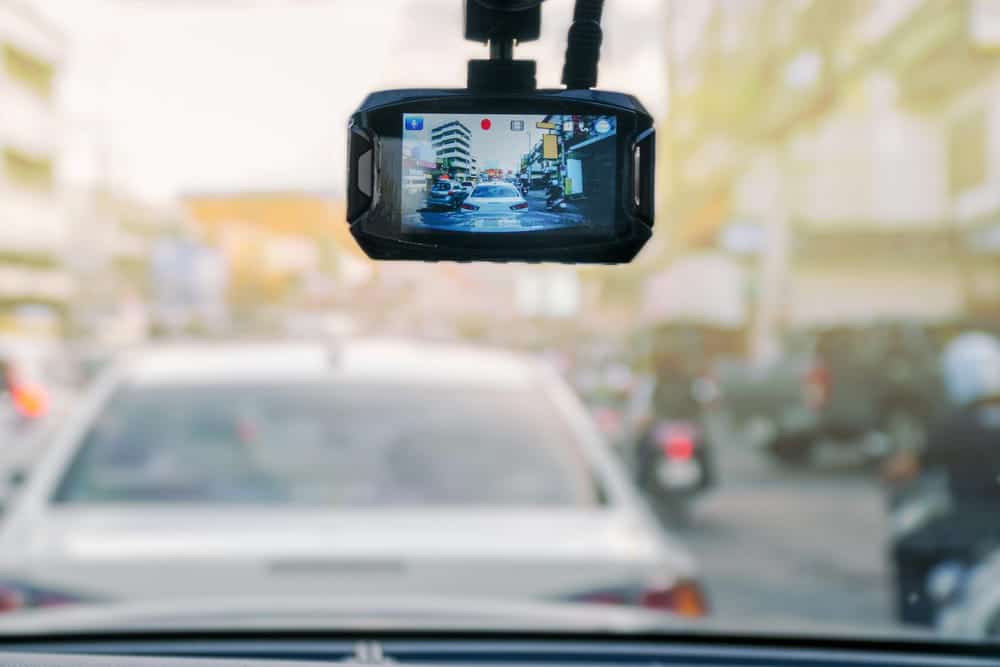 Image is of a dashcam recording traffic, representing video evidence after a car accident in Nashville.